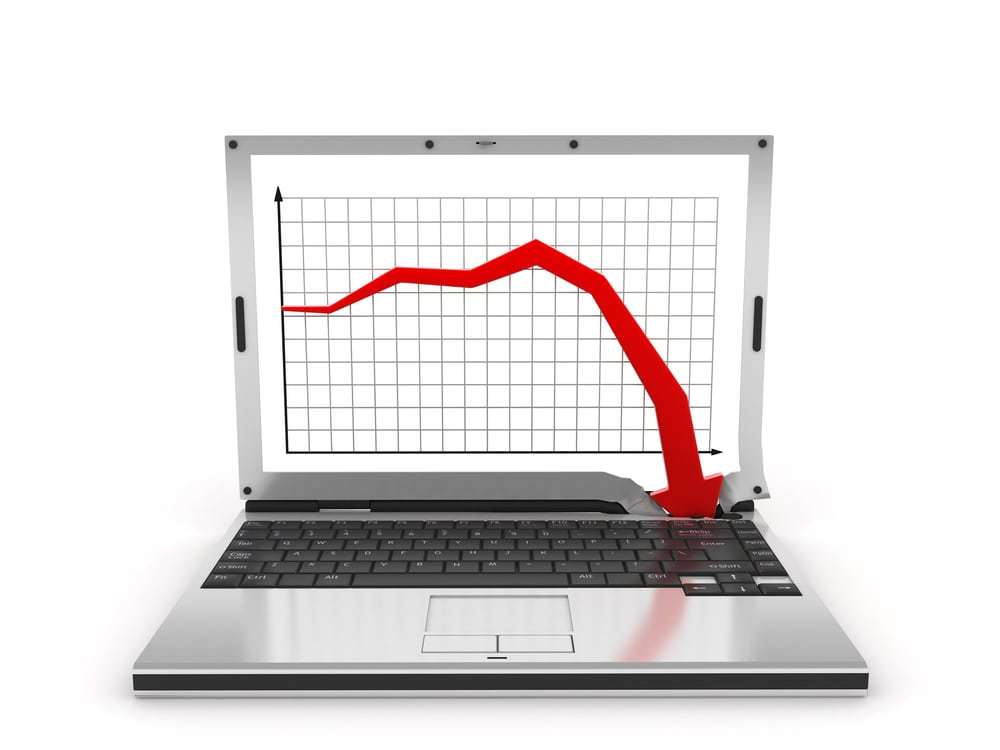 laptop with graph showing sharp downward progression