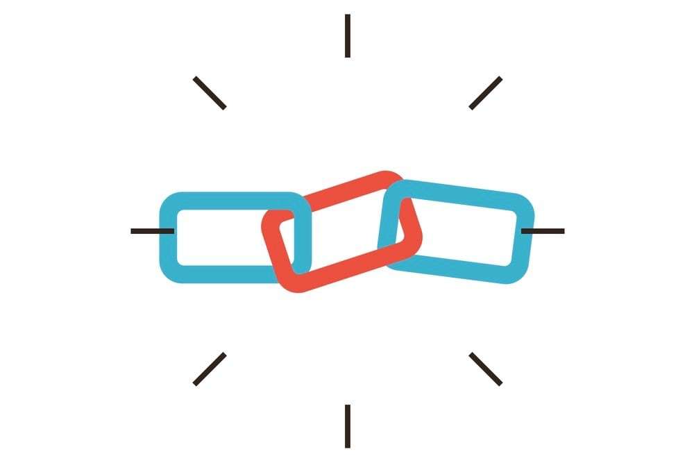graphic of three links, blue links on outside, red/orange link in center