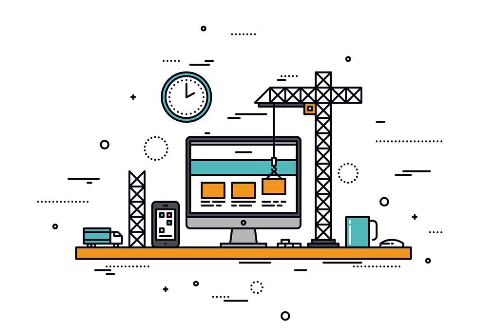 Line illustration of mini construction site on a desk