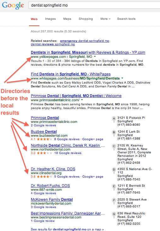 note the directories displaying above the local results