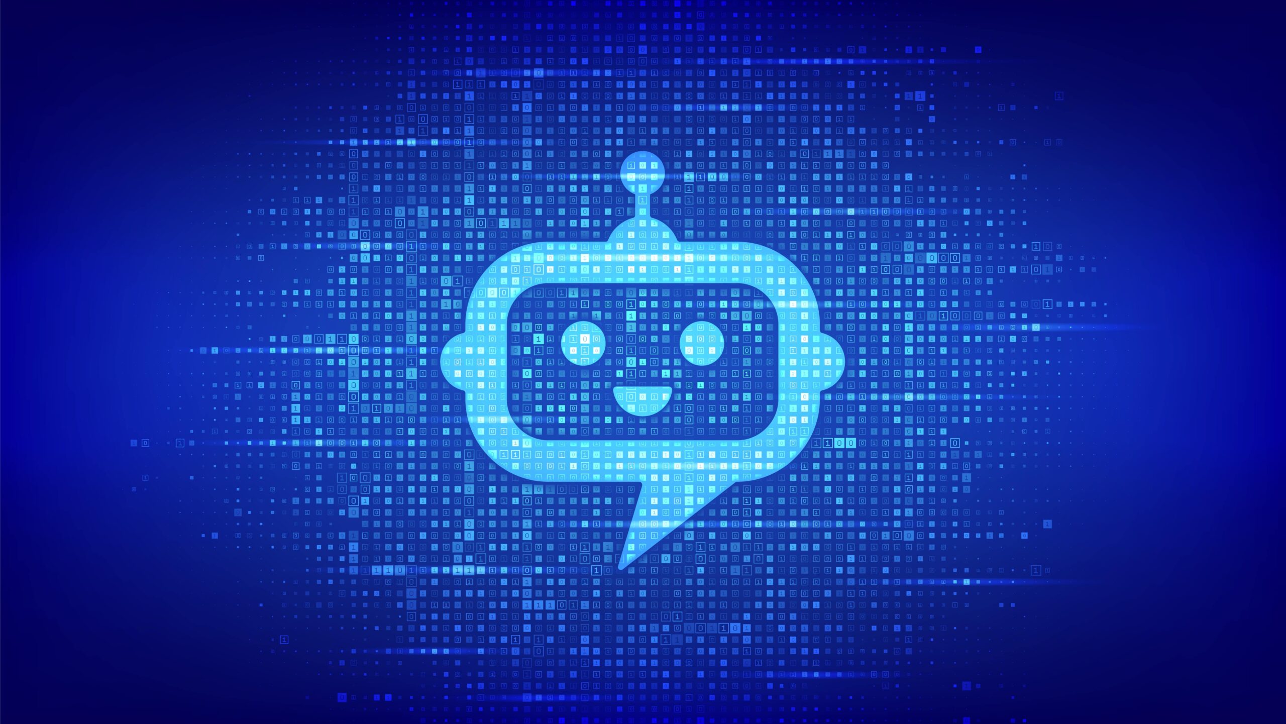 AI chatbot icon on graphic blue background